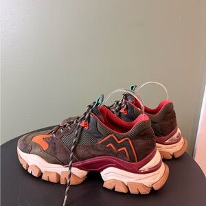 Moncler Brown and Red Athletic Sneakers